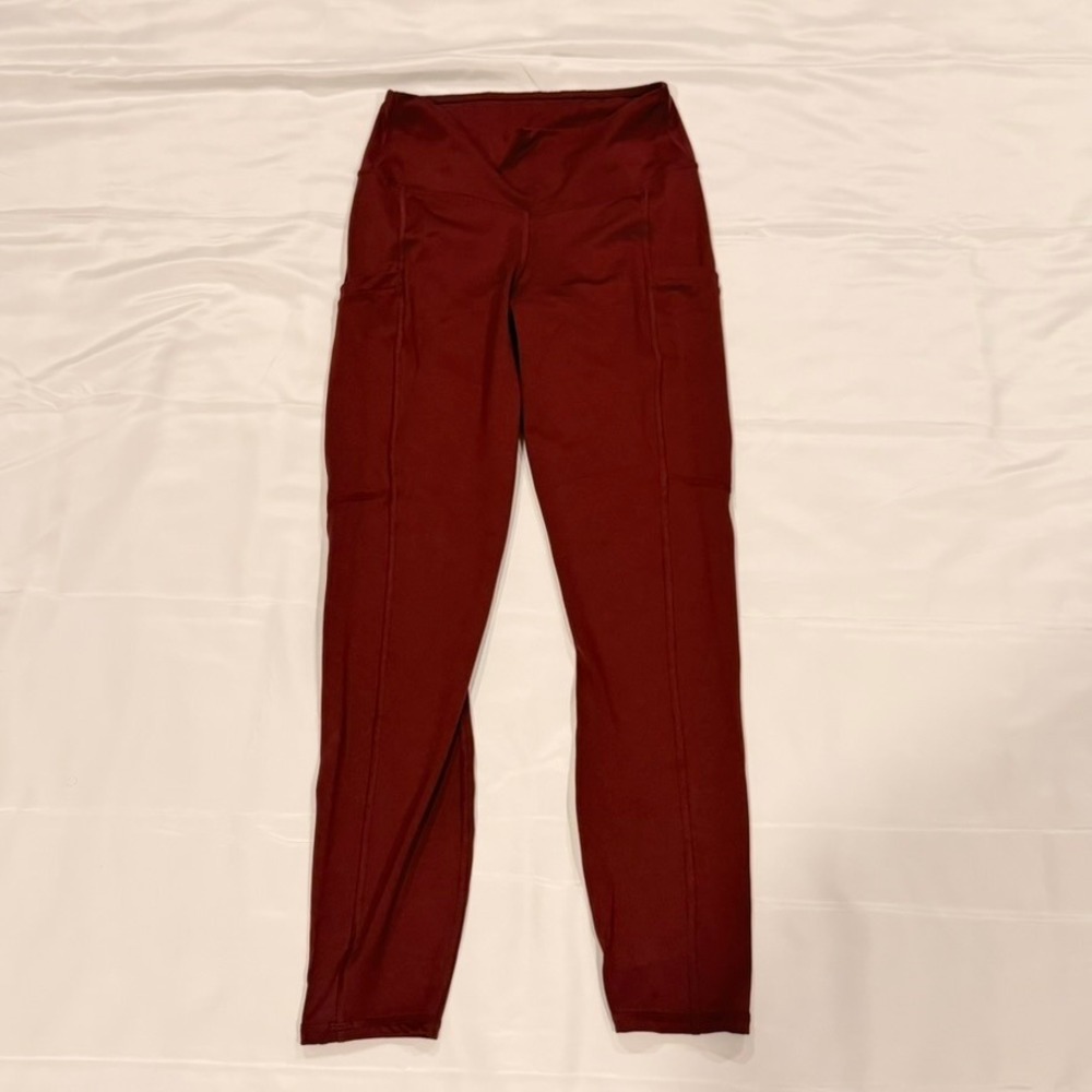 Fabletics Leggings Women Medium Burgundy High Waisted Pocket FBTS01-MF Workout‎